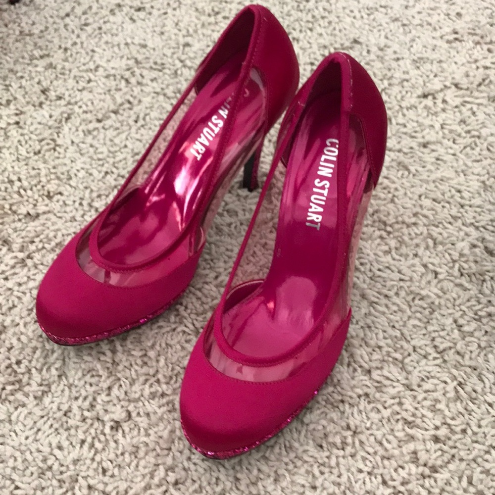 Fuchsia Round Told Glittering Platform Pumps - image 1